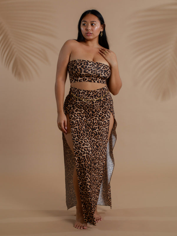 Cleopatra Slit Skirt - Organic Leopard