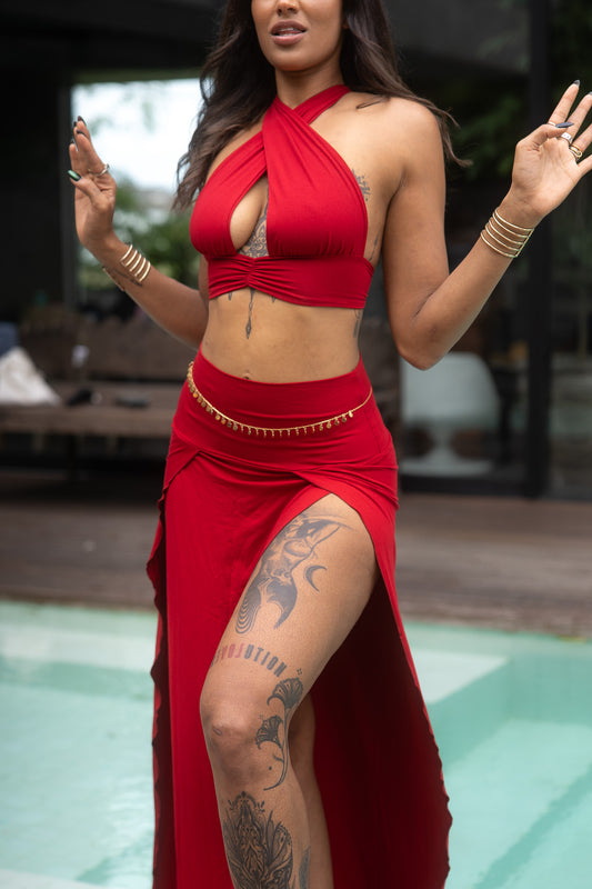Cleopatra Slit Skirt - Crimson Red