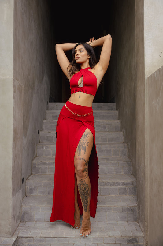 Cleopatra Slit Skirt - Crimson Red